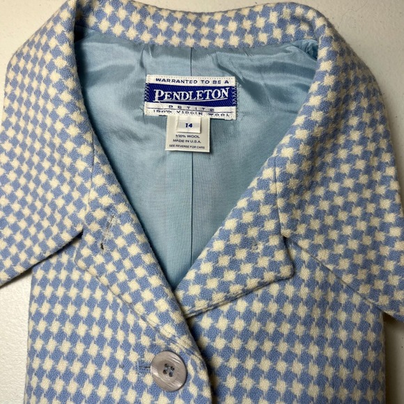 Pendleton Womens Houndstooth Wool Blazer Blue Cream Size 14 P Vintage Preppy - Picture 8 of 8